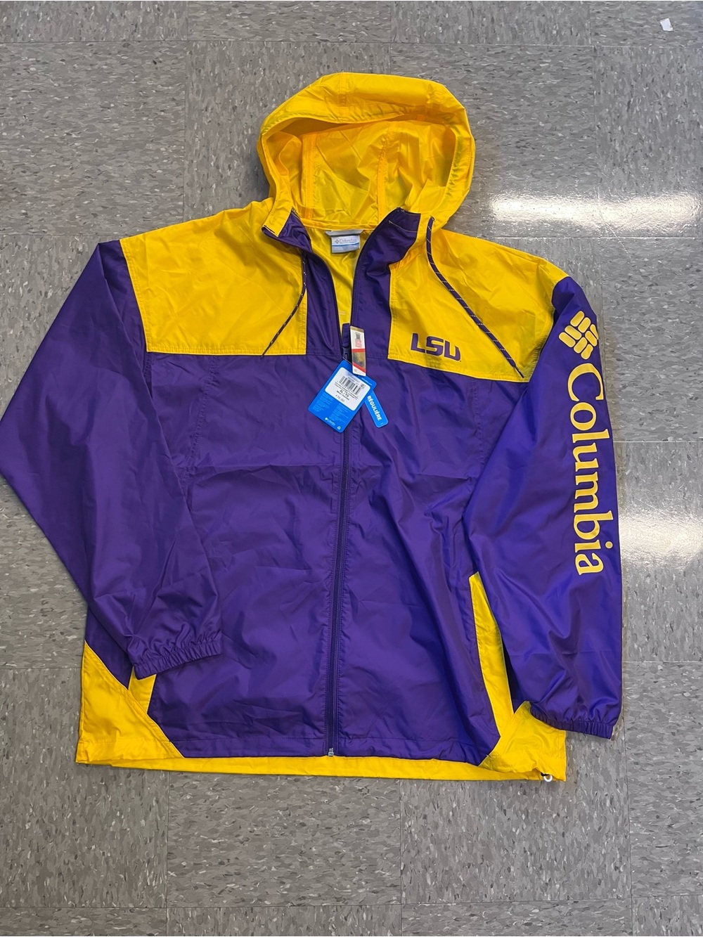 Columbia Mens LSU Purple & Yellow Hooded Windbreaker Jacket